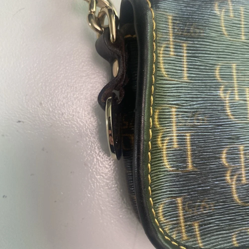 Dooney & Bourke Vintage 1975 Signature Logo Navy Gold Logo Snap Flap Wristlet